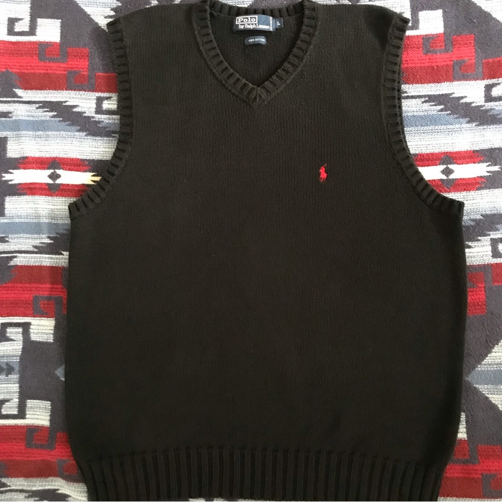 RALPH LAUREN Men’s L Black Cotton Sweater Vest
